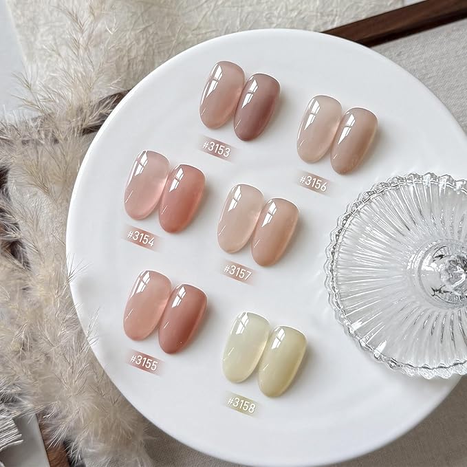GAOY Nude Jelly Pink Gel Nail Polish Set, 6 Colors 16ml Jelly Translucent Gel Polish Kit, UV Light Cure for Nail Art DIY and Salon, Dusky Rose
