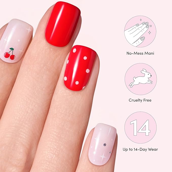 Dashing Diva Glaze Nail Strip Set - Cherry Vanilla - Long Lasting, Chip Resistant, Semi-Cured Gel Nails - 4-Piece Manicure Kit with 32 Strips