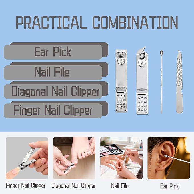 20-Piece Complete Nail Care Kit, Professional Manicure Set with Stainless Steel Tools for Home Use, Travel & Gifts | Portable Nail Clipper Kit in Blue Case(Blue)