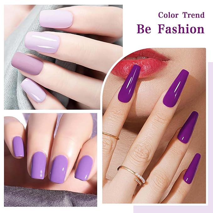JR 9pcs 15ml Nail Gel Polish Set Purple Gel Polish Kit UV LED Soak Off Polish Home DIY Nail Art Gift H