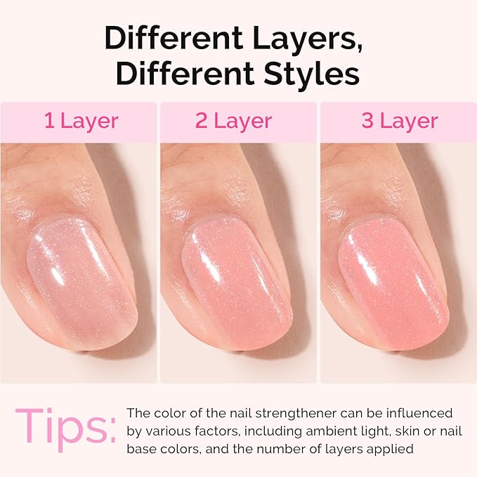 MelodySusie Nail Strengthener and Growth Treatment, 2-in-1 Ridge Filling Base Coat & Glossy Concealer Polish for Damaged Nail Repair and Healthy Shine,Gifts for Women 15ml 0.5 Fl Oz Sparkling Peach