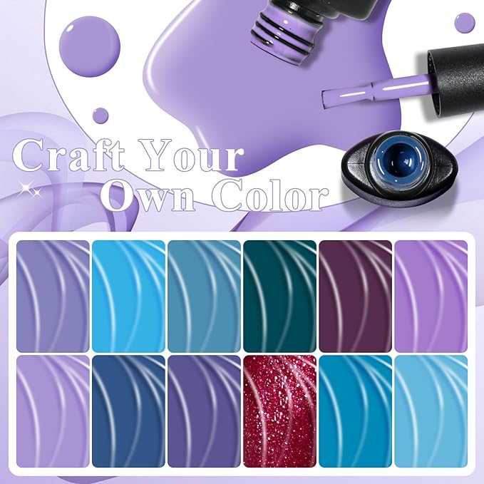 MTSSII Gel Nail Polish Set, 12PCS Violet Blue Gel Nail Polish Kit, Soak Off UV/LED Nail Polish Nail Art Design Salon Home Gifts for Women