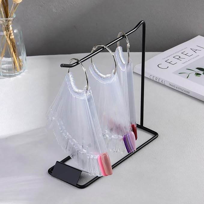 150 Pcs Nail Swatch Sticks with Ring & Nail Art Display Stand Storage Rack, Clear Ballerina Square Stiletto Nail Art Polish Color Display Practice Tips, Nail tech Supplies for Home or Salon Use