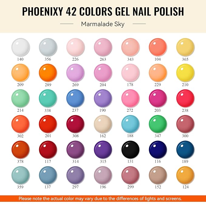 phoenixy 50 Pcs Gel Nail Polish Set, 42 Colors Gel Nail Kit with Base & 4 Effects Top Coat All Seasons Nail Polish Set Christmas Gifts for Women Girls
