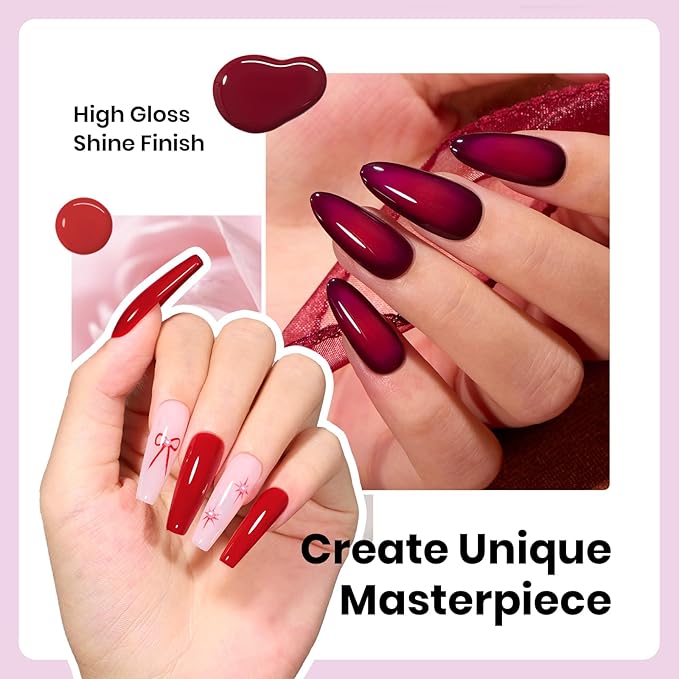 Beetles HEMA-Free Gel Polish Set – 6 PCS 15ml Burgundy Dark Red Brown Black Gray Colors Gel Nail Kit UV Nail Polish Color DIY Midnight Elegance Manicure Home Salon Valentines Gifts for Women
