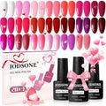 JODSONE 23 PCS Glitter Gel Polish with Soak off Base Coat Matte and Glossy Top Coat Glitter 2026 Valentine's Day Red Pink Color High Shine and Fashion Gel Nail Polish Kit