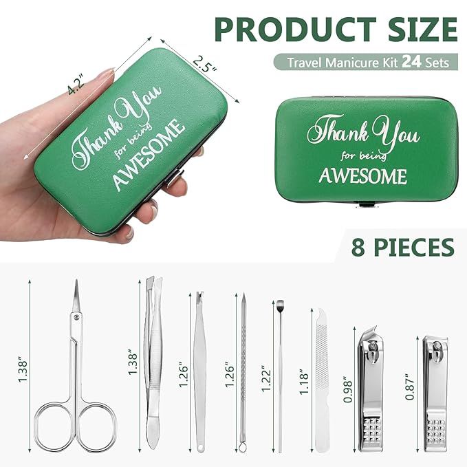 Therwen 24 Sets Mother's Day Gift Manicure Set Stainless Steel Nail Clippers 8 in 1 Grooming Nail Kit Employee Appreciation Gift Professional Pedicure Tool for Women Coworker Personal Care(Green)