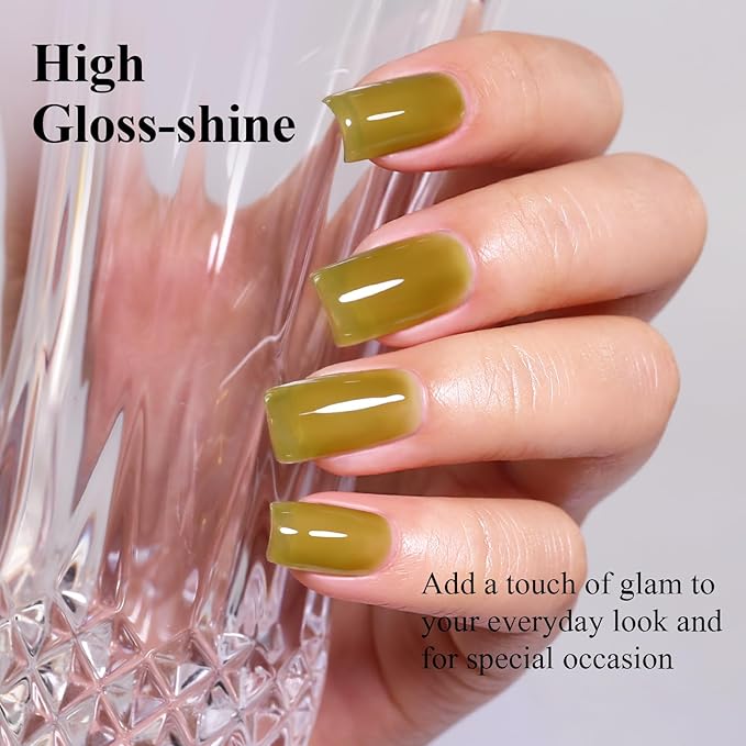 Imtiti Olive Green Jelly Gel Nail Polish, Army Green Sheer Translucent UV Gel Polish for Nail Art Soak off UV Led 10ML