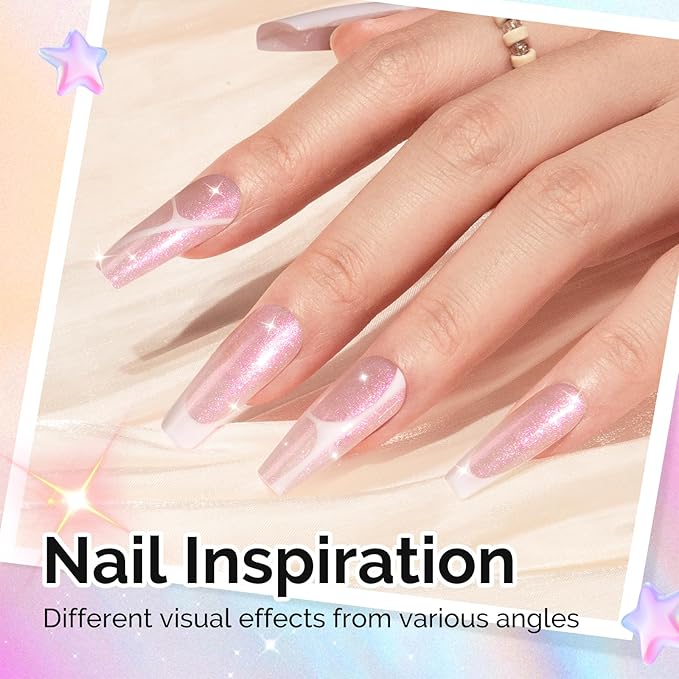 MelodySusie Shimmer Pearl Pink Gel Nail Polish, 0.5fl oz Soak Off UV LED Jelly Holographic Pink Glitter Gel Polish Gift for Women Nail Art Manicure Salon DIY Nail Design Decoration at Home-G2607