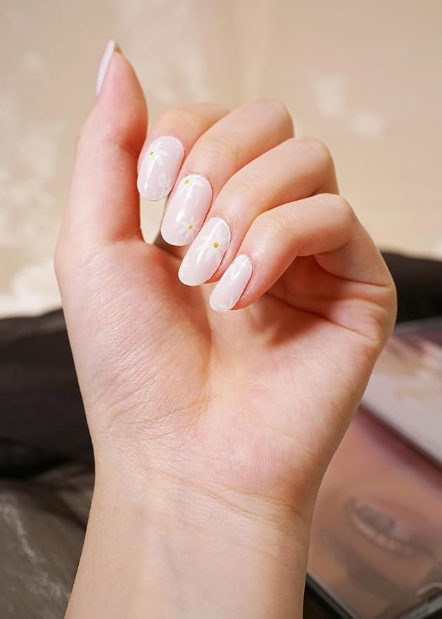 Semi Cured Gel Nail Strips, 20Pcs Long Lasting Salon Quality Wraps, Easy Apply & Remove Gel Nail Stickers with UV Light (Petal Pink Blossoms)