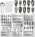 PH PandaHall 3pcs Tribal Style Nail Stamping Plates Swirl Pattern Nail Art Stencil Gothic Manicure Art Templates Flame Butterfly Nails Stamper Plate for Women DIY Manicures Salon Design Printing
