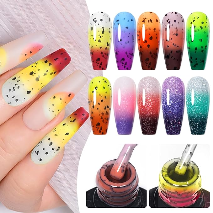 MEET ACROSS 12PCS Thermal Nail Gel Polish Kit, Color Changing Gel Nail Polish Set, Nail Art Gel Varnish Soak off UV LED Color Changed Nail Gel Nail Art Manicures