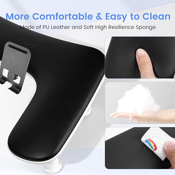 Arm Rest for Nails Tech: 3rd Generation Manicure Nail Arm Rest with Rotating Phone Stand, U-Shaped Height Adjustable Hand Rest Pillow for Acrylic Nails Black