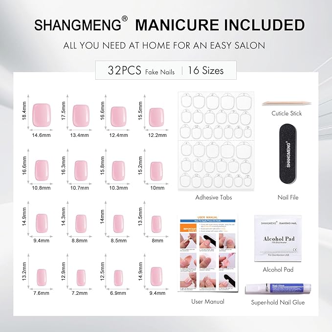 Pink Cat Eye Press on Nails Square - SHANGMENG Soft Gel Valentine Press on Nails Short for Women Gift, Fit Perfectly & Natural Glue on Nails with Glue in 16 Sizes - 32 Reusable Fake Nails, Light Pink