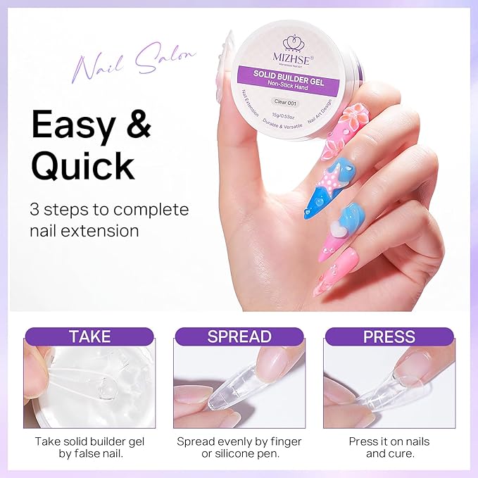 MIZHSE Solid Builder Gel for Nails, Non-Sticky Clear White 3D Nail Art, Sculpting Building Hard Gel with Silicone Flower Mold for Carving Patterns Decoration Nail Art Manicure Home DIY