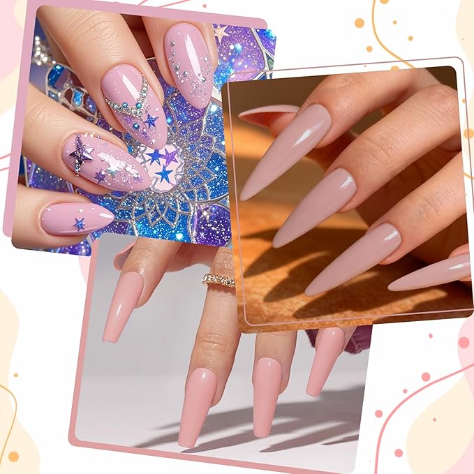 Professional Acrylic Nail Powder Kit - 6 Colors for French Extensions & 3D Nail Art, No Lamp Needed, Non-Yellowing, Bubble Free, Long Lasting Salon Quality Powder