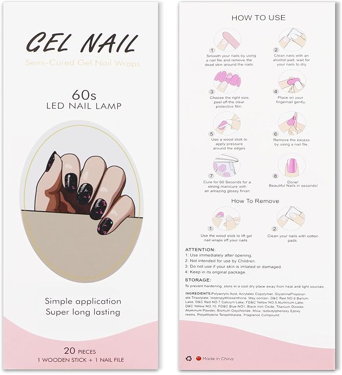 JMEOWIO Gel Nail Stickers Purple Red Black Semi Cured Gel Nail Strips Wraps UV/LED Nails Art Design Decoration Accessories