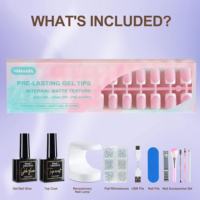 Misssix French Tip Press On Nails, 160Pcs French Gel Nail Tips Short Square, Pink White Soft Gel Fake Nails, X-BASIC Tips Starter Kit for Nail Art DIY 16 Sizes