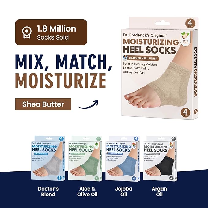 Dr. Frederick's Original Moisturizing Heel Socks for Dry Cracked Heels Treatment - Infused with Olive Oil, Jojoba Oil and Vitamin E - 2 Pairs - Valentines Day Gifts for Her & Him - Beige Shea