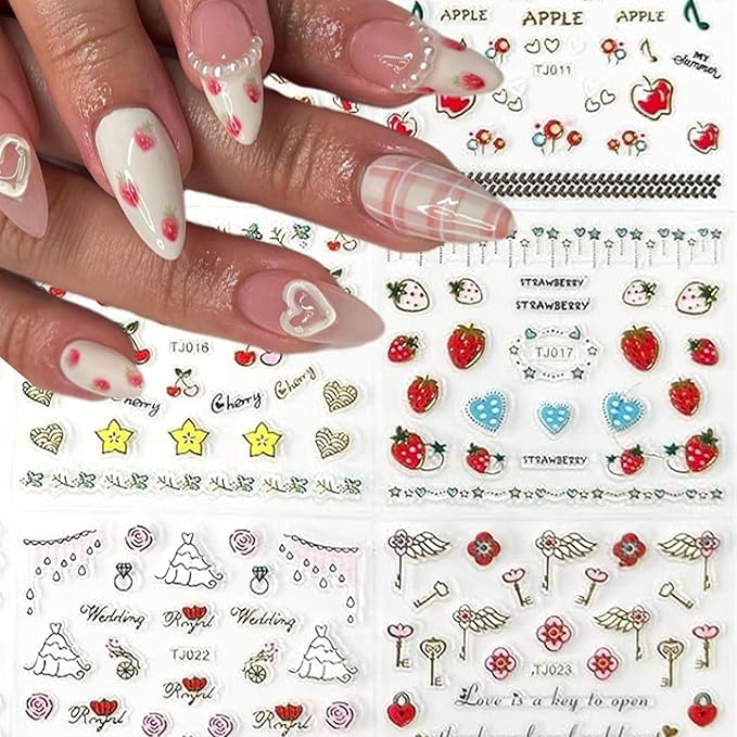 30 Sheets Valentine's Day Nail Art Stickers Decals Self-Adhesive Nail Decals Heart & Rose Designs Nail Supplies Lip Nail Decoration Accessories for Women