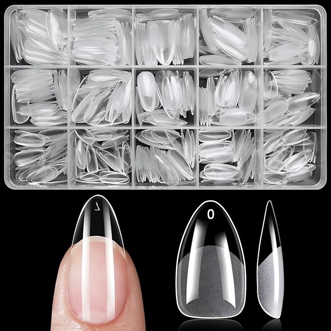 LoveOurHome 420pc Almond Fake Nails Medium Gel Nail Tips Medium Press on Nails Clear Almond Nail Tips Full Cover False Artificial Fake Fingernail for Gel Extension Acrylic Nails Press on