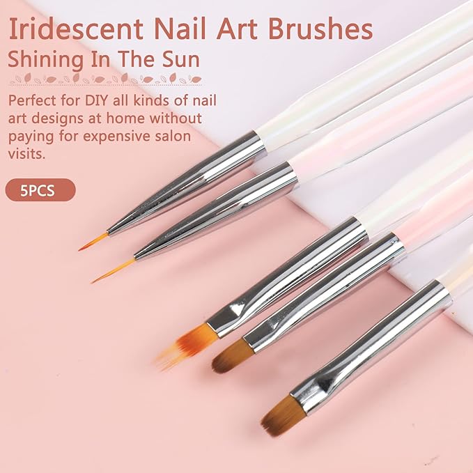 BQAN 5pc Nail Art Brush Set - Ombre, Design, UV Gel, Professional Nail Art Brushes