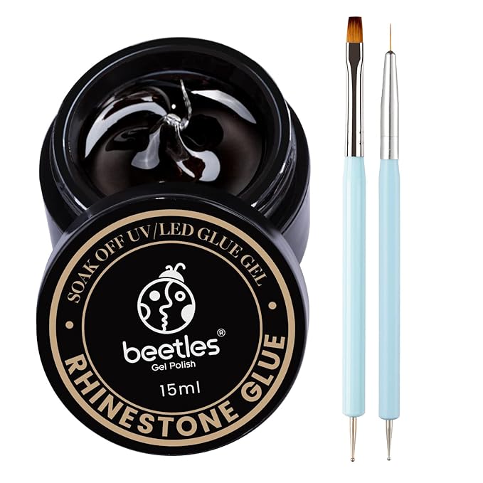 Beetles Gel Polish Gel No Wipe Top Coat and Gel Polish Nail Art Rhinestone Glue Set for Adhesive Resin Gems Diamonds Jewelry Decoration Soak Off Led