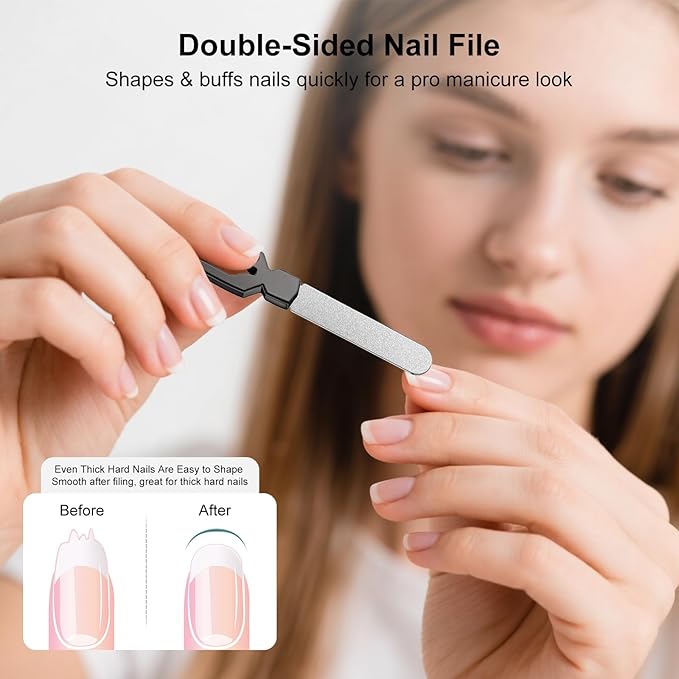 Metal Nail File Keychain Stainless Steel Double-Sided, Fingernail & Toenail Grooming Tool for Men & Women, Durable Portable File with Fine Grit for Home & Travel (Gray)