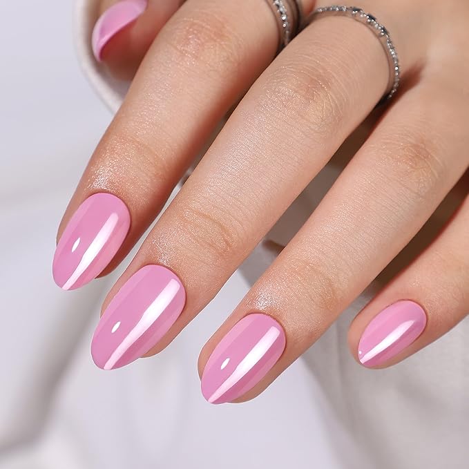 RTKHFZE Press On Nails Short - Soft Gel Pastel Almond Fake Nail Kit With Glue, 32 Pcs Reusable False Nails in 16 Sizes, Perfectly Fitting for Gift Idea