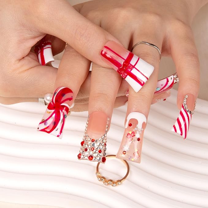 LOVFUL Press on Nails Christmas Gift | Handmade with Full Covered Crystals | Reusable Full Cover Nails | Duck Classic Regular 1.3 in | H349-M