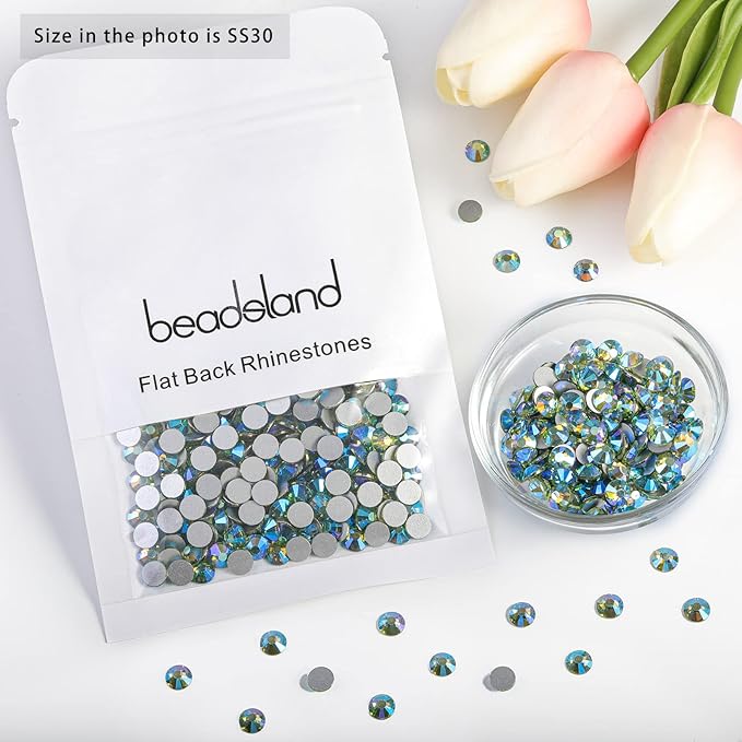 Beadsland 576pcs Flat Back Crystal Rhinestones Round Gems for Nail Art and Craft Glue Fix, Peridot AB, SS30,6.3-6.5mm