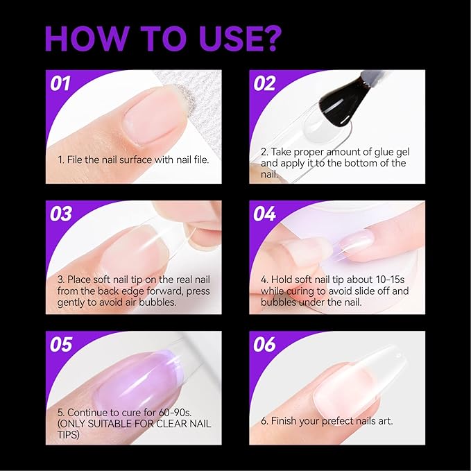 Gelike ec Medium Coffin Nail Tips: 240PCS Soft Gel Tips for Nail Extensions Coffin Shaped Full Cover Nail Tips Pre Etched - PMMA Resin Clear False Nails Press on Nails 10 Sizes, MEDIUM COFFIN
