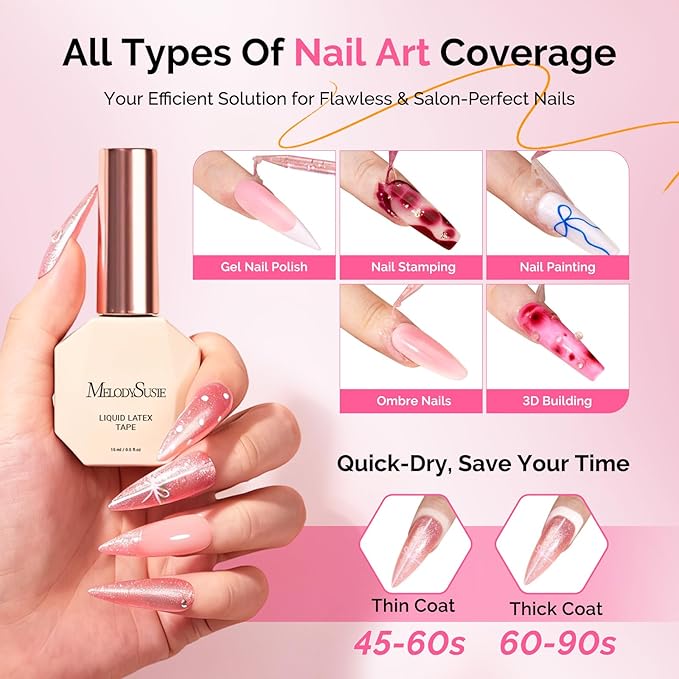 MelodySusie Gel Polish Remover Kit with Cuticle Oil & Liquid Latex Tape & Wipes & Peel Off Manicure Tools, Gel Remover for Nails 2-5 Minutes At Home, No Need Soaking Wrapping