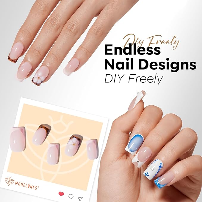 modelones Short Square Gel Nail Tips, 360pcs Pre-etched Clear Fake Nails Press On Full Cover Half Matte 15 Sizes Acrylic Gel Tips for Extension Salon