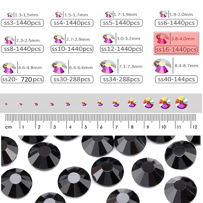 Dowarm 1440 Pieces SS16 Flatback Crystal Rhinestones, 4MM for Craft Nails Dance Costumes, Non Hotfix, Jet Black