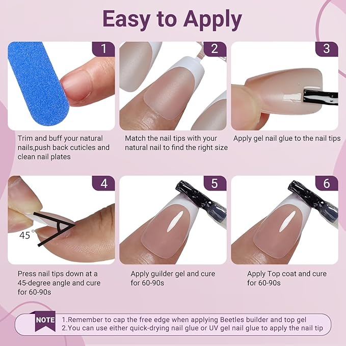 Gel French Tip Nails Short Coffin French Tip Press on Nails SXVME White French Nail Tips 300Pcs Pre-applied Tip Primer Natural Pink Fake Nails Extensions Gel Nail Kit for Women Girls DIY