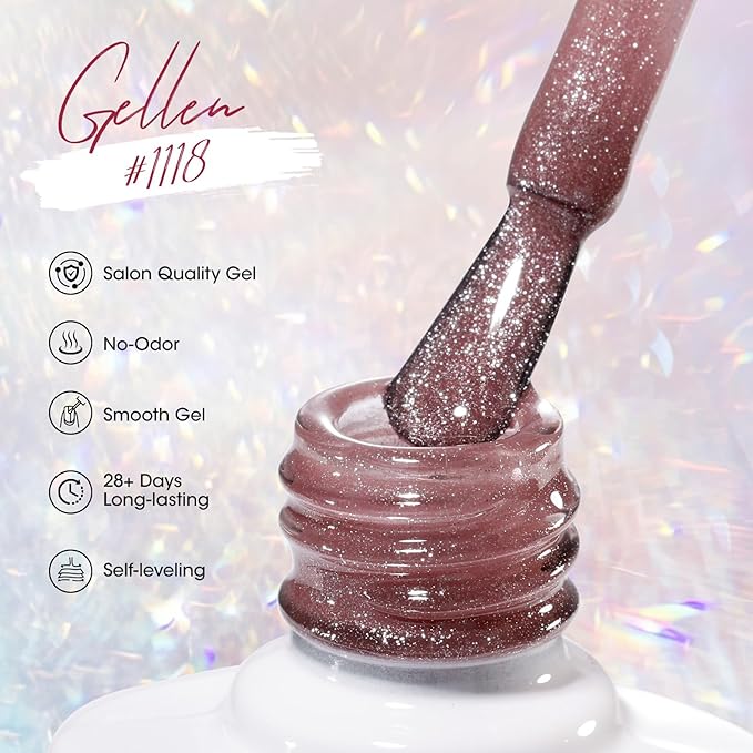 GELLEN Nude Glitter Cat Eye Gel Nail Polish Set, Magnetic Holographic U V Gel Polish Sheer Jelly Shiny Glass Cat Eye Effect Soak off Salon Quality