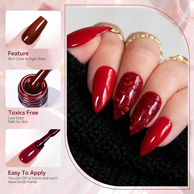 Born Pretty Fall Winter Gel Nail Polish Pumpkin Caramel Orange Brown Red Shimmer Sparkle Gel Polish Nail Art Manicure DIY Collection 6PCS