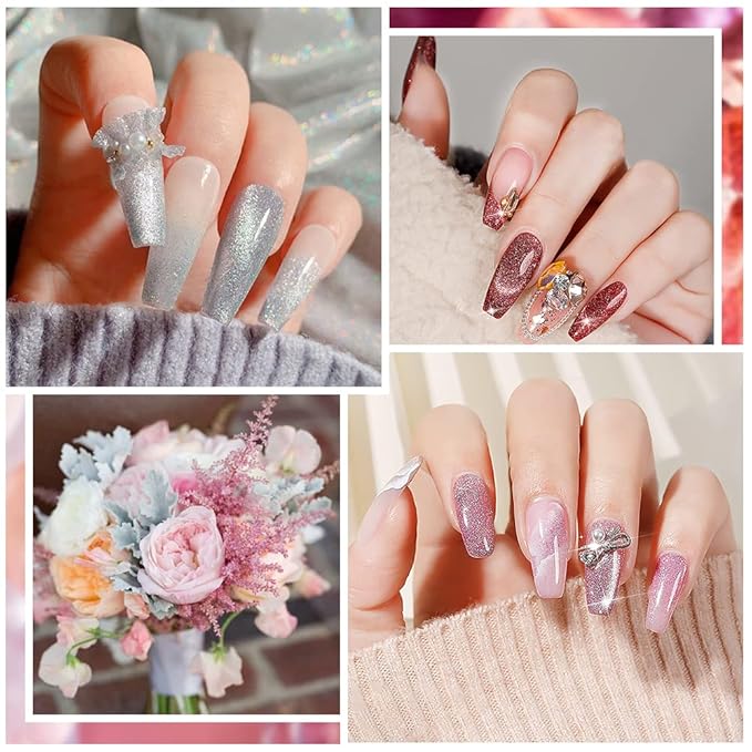 MIZHSE Reflective Glitter Cat Eye Gel Nail Polish 7ml, Sparkly Diamond Cateye Soak Off Gel Polish Magnetic Manicure Set for Nail Art Salon 12Pcs