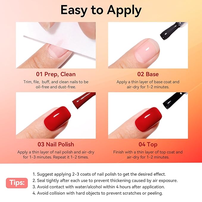 Nail Polish Set with Clear Base & Top Coat, Classic Red Green Blue White French Nail Polishes Non-Gel for All Seasons, Castor Oil, Quick Dry, Vegan,Hema-free, DIY Nails Art Gift for Women