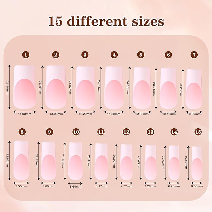 150pcs Long Skin Tones French Tip Press on Nails, 3 in 1 Square Press on Nails in 15Sizes, Pre-lasting Soft Acrylic Gel Nail Tips, No Need to File Fake False Nail Tips Extension for Women Nails