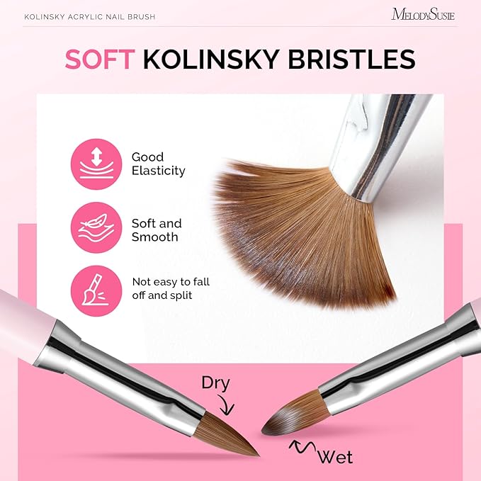 MelodySusie 3D Kolinsky Acrylic Nail Brush, Professional Nail Art Sculpture Brush with Pink Metal Non-Slip Grip Handle, for Acrylic Application 3D Nail Art Flower Designs, Size 4