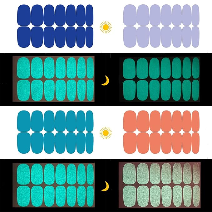 WOKOTO 12 Sheets Luminous Solid Nail Polish Strips with File - Self-Adhesive Glow in Dark Gel Nail Strips Stick On Nails Stickers Full Wraps for Women Nail Art Polish Stickers for Nails