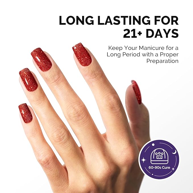MelodySusie Galaliver Red Glitter Gel Nail Polish, 15ML Sparkly Shimmer Christmas Red Gel Polish Soak Off UV LED Cured Long Lasting Gift for Women DIY Nail Design Nail Art Manicure X01