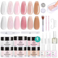 Beetles Dip Powder Nail Kit, 6 Colors Dipping Powder Nude White Pink Glitter with Base Top Coat Activator and Tools for French Nail Art, Easy DIY Home Manicure Salon Gift for Women