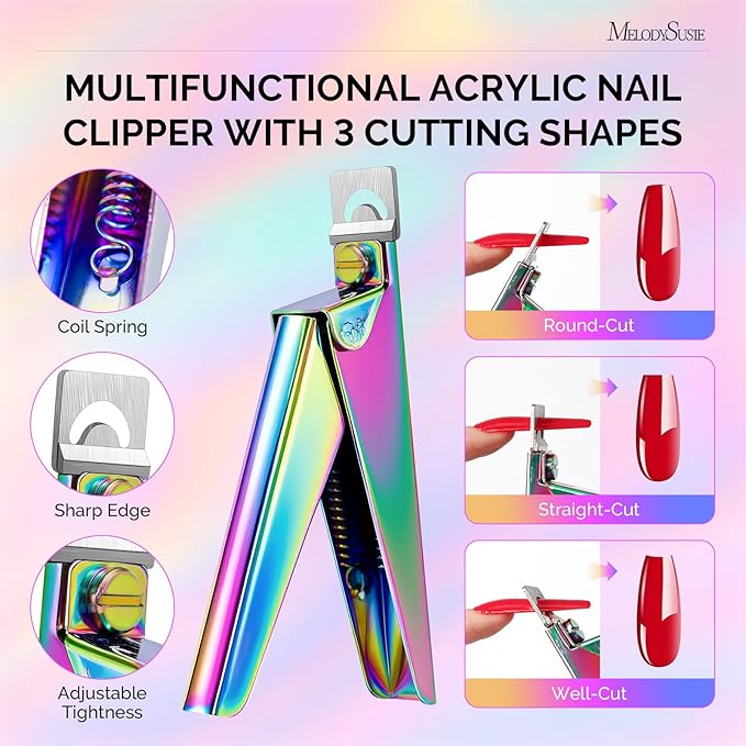 Melodysusie 4 in 1 Acrylic Nail Clippers Set, with Cuticle Trimmer and Dual-Ended Cuticle Pusher Remover, Stainless Steel Acrylic Nail Cutter Set, Pedicure Manicure Acrylic Nail Tools for Home Salon