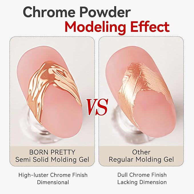 Born Pretty 3D Sculpting Gel for Nail Art,No Wipe Semi-solid Modeling Gel for Rubbing Chrome Nail Powder, Sticking Rhinestones and Nail Stamping