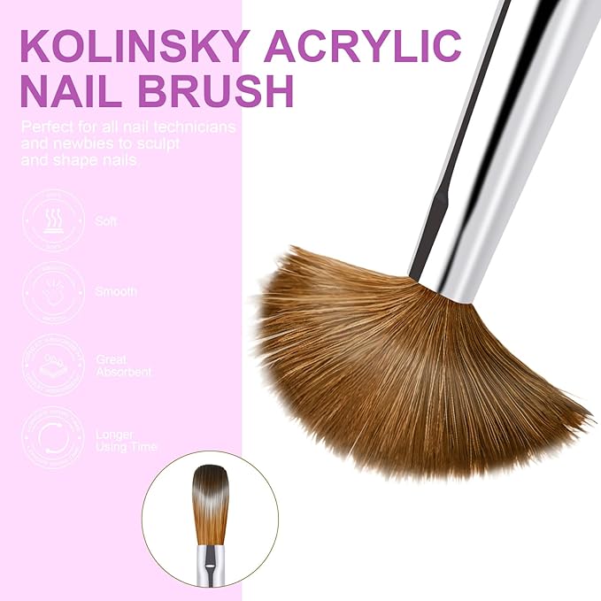 4PCS Acrylic Nail Brush Set, 6/8/12/16. Kolinsky Nail Art Brushes for Application, Sturdy Handle Oval Shaped Acrylic Powder Nails Design Tools for Professional Manicure DIY
