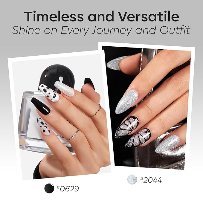 modelones Gel Nail Polish 6 Colors Black White Silver Gray Cat Eye Glitter Shimmer Magnetic Hema& TPO Free Gel Polish Kit Soak Off UV LED DIY Winter Nail Art Manicure Salon Home Gifts for Women Girls