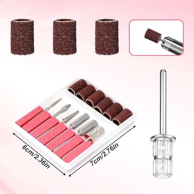 6Pcs Nail Drill Bits Set 3/32" Nail Drill Bits Sanding Bands Nail Drill Bits for Machine Replacement Electric File Nail Bits for Acrylic Gel Nails Cuticle Manicure Pedicure Polisher